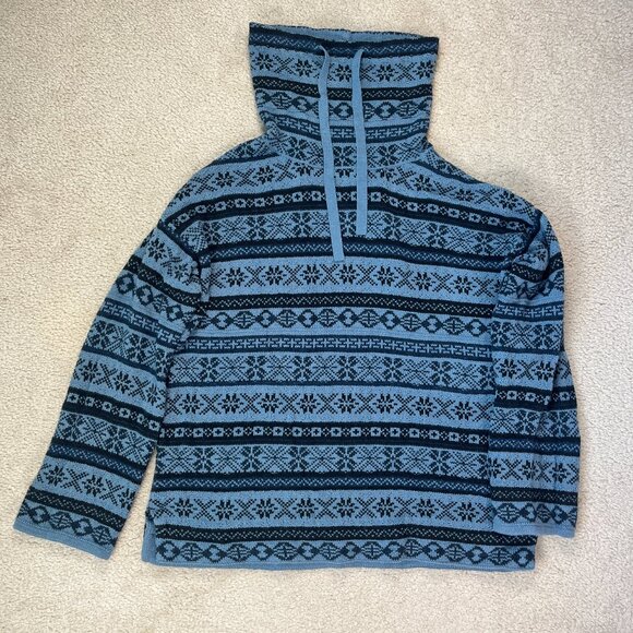 Chaps Fair Isle Sweater Womens Medium Cowl Neck Drawstrings Indigo Blue Size M - Picture 1 of 9